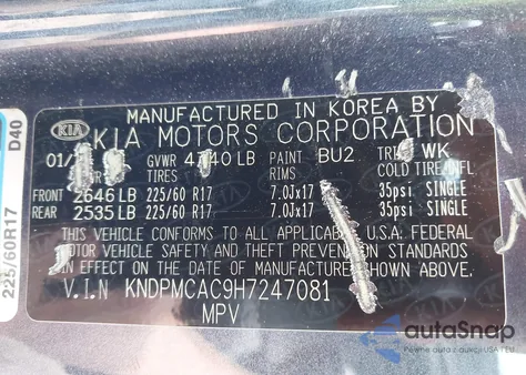 2017 Kia Sportage Lx from USA, damaged, VIN KNDPMCAC9H7247081